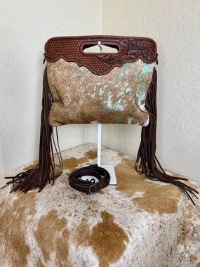 American Darling Genuine Leather Cowhide Fringe Crossbody Shoulder Bag Clutch